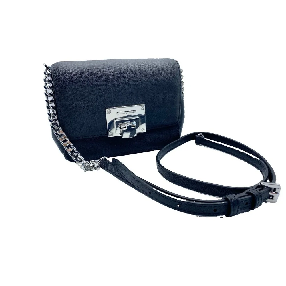 Michael Kors Tina Small Leather Clutch Crossbody Bag Black Designer Luxury Purse